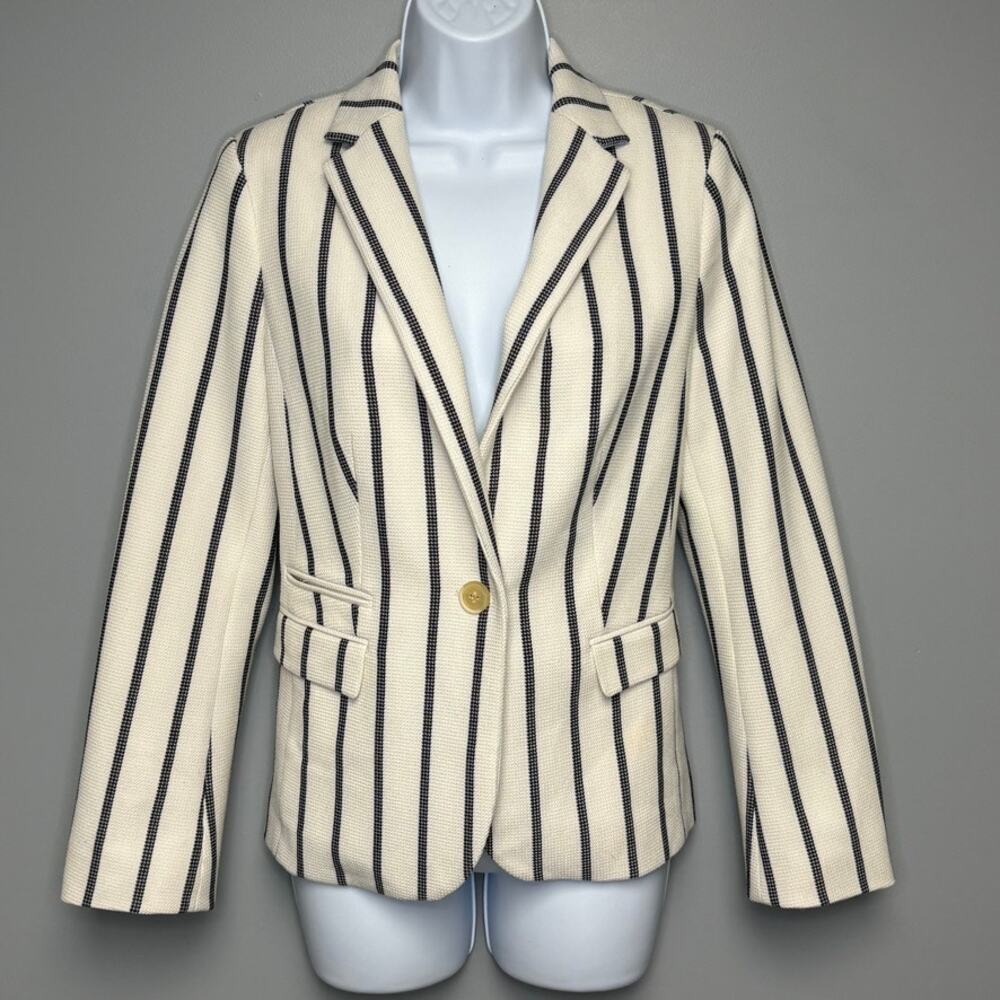 Talbots Petites Old Money Ivory Black Nautical Stripe One Button Blazer Women 8P